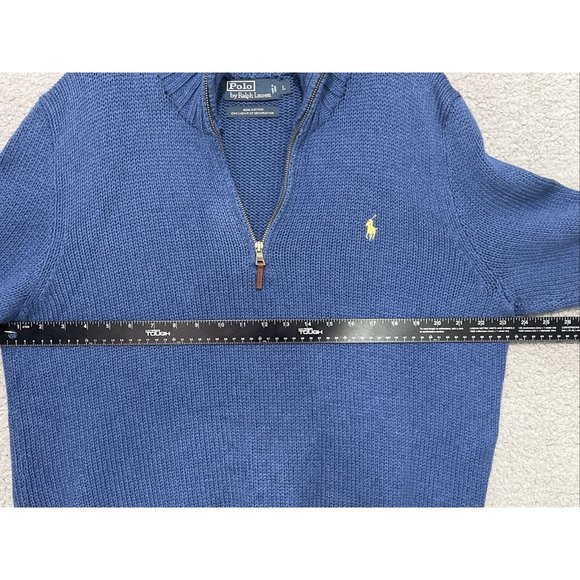 VTG Polo Ralph Lauren French-Rib Half-Zip Pullover Sweater Blue Sz Mens Lg - Picture 7 of 9